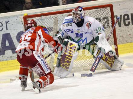 EBEL. Eishockey Bundesliga. KAC gegen Olympia (Olimpija) Ljubljana (Laibach). David Schuller (KAC), Alex Westlund (Laibach). Klagenfurt, am 19.2.2008.
Foto: Kuess
---
pressefotos, pressefotografie, kuess, qs, qspictures, sport, bild, bilder, bilddatenbank