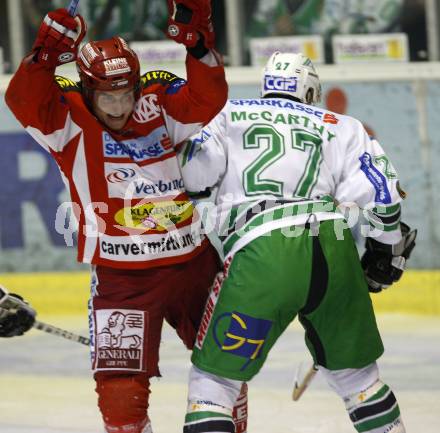 EBEL. Eishockey Bundesliga. KAC gegen Olympia (Olimpija) Ljubljana (Laibach). Torjubel David Schuller (KAC), Greg Kuznik (Laibach). Klagenfurt, am 19.2.2008.
Foto: Kuess
---
pressefotos, pressefotografie, kuess, qs, qspictures, sport, bild, bilder, bilddatenbank