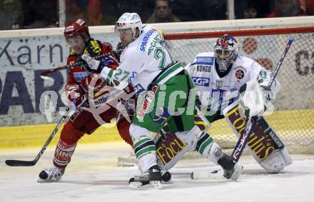 EBEL. Eishockey Bundesliga. KAC gegen Olympia (Olimpija) Ljubljana (Laibach). David Schuller (KAC), Jeremiah McCarthy, Alex Westlund (Laibach). Klagenfurt, am 19.2.2008.
Foto: Kuess
---
pressefotos, pressefotografie, kuess, qs, qspictures, sport, bild, bilder, bilddatenbank