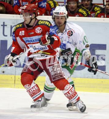 EBEL. Eishockey Bundesliga. KAC gegen Olympia (Olimpija) Ljubljana (Laibach). Paer Arlbrandt (KAC), Brendan Yarema (Laibach). Klagenfurt, am 19.2.2008.
Foto: Kuess
---
pressefotos, pressefotografie, kuess, qs, qspictures, sport, bild, bilder, bilddatenbank