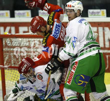 EBEL. Eishockey Bundesliga. KAC gegen Olympia (Olimpija) Ljubljana (Laibach). Mike Craig (KAC), Alex Westlund, Andrej Tavzelj (Laibach). Klagenfurt, am 19.2.2008.
Foto: Kuess
---
pressefotos, pressefotografie, kuess, qs, qspictures, sport, bild, bilder, bilddatenbank