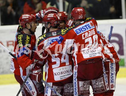 EBEL. Eishockey Bundesliga. KAC gegen Olympia (Olimpija) Ljubljana (Laibach). Torjubel (KAC). Klagenfurt, am 19.2.2008.
Foto: Kuess
---
pressefotos, pressefotografie, kuess, qs, qspictures, sport, bild, bilder, bilddatenbank