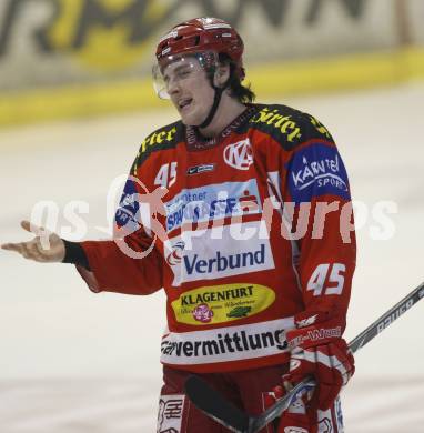 EBEL. Eishockey Bundesliga. KAC gegen Olympia (Olimpija) Ljubljana (Laibach). David Schuller enttaeuscht (KAC). Klagenfurt, am 19.2.2008.
Foto: Kuess
---
pressefotos, pressefotografie, kuess, qs, qspictures, sport, bild, bilder, bilddatenbank