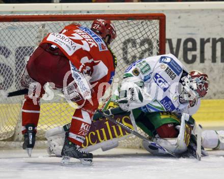 EBEL. Erste Bank Eishockey Bundesliga. KAC gegen Olympia Laibach. Mike Craig (KAC), Alex Westlund (Laibach). Klagenfurt, am 19.2.2008.

Copyright Kuess

---
pressefotos, pressefotografie, kuess, qs, qspictures, sport, bild, bilder, bilddatenbank