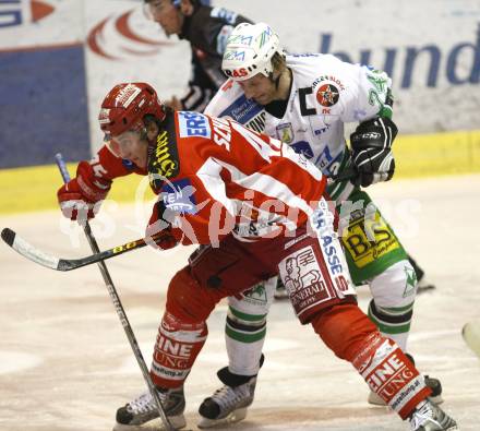 EBEL. Eishockey Bundesliga. KAC gegen Olympia (Olimpija) Ljubljana (Laibach). David Schuller (KAC), Tomaz Vnuk (Laibach). Klagenfurt, am 19.2.2008.
Foto: Kuess
---
pressefotos, pressefotografie, kuess, qs, qspictures, sport, bild, bilder, bilddatenbank