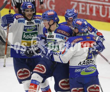 EBEL. Erste Bank Eishockey Bundesliga. VSV gegen Red Bull Salzburg. Torjubel Martin Oraze, Michael Raffl, Guenther Lanzinger, Roland Kaspitz (VSV), . Villach, am 21.2.2008.

Copyright Kuess

---
pressefotos, pressefotografie, kuess, qs, qspictures, sport, bild, bilder, bilddatenbank