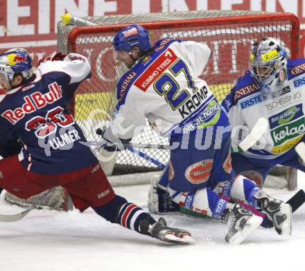 EBEL. Eishockey Bundesliga. VSV gegen Red Bull Salzburg.  Wolfgang Kromp, Gert Prohaska (VSV), Ulmer (Salzburg). Villach, am 21.2.2008.
Foto: Kuess
---
pressefotos, pressefotografie, kuess, qs, qspictures, sport, bild, bilder, bilddatenbank