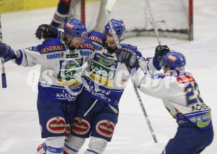 EBEL. Erste Bank Eishockey Bundesliga. VSV gegen Red Bull Salzburg. Torjubel Thomas Pfeffer, Thomas Raffl, Gerd Acker (VSV). Villach, am 21.2.2008.

Copyright Kuess

---
pressefotos, pressefotografie, kuess, qs, qspictures, sport, bild, bilder, bilddatenbank