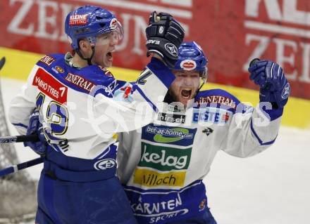 EBEL. Erste Bank Eishockey Bundesliga. VSV gegen Red Bull Salzburg. Torjubel Michael Raffl, Roland Kaspitz (VSV). Villach, am 21.2.2008.

Copyright Kuess

---
pressefotos, pressefotografie, kuess, qs, qspictures, sport, bild, bilder, bilddatenbank