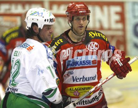 EBEL. Erste Bank Eishockey Bundesliga. KAC gegen Olympia Laibach. Mike Craig (KAC), Todd Elik (Laibach). Klagenfurt, am 19.2.2008.
Foto: Kuess
---
pressefotos, pressefotografie, kuess, qs, qspictures, sport, bild, bilder, bilddatenbank