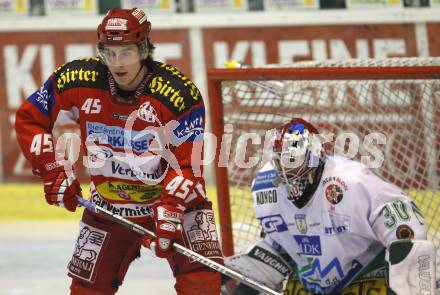 EBEL. Erste Bank Eishockey Bundesliga. KAC gegen Olympia Laibach. David Schuller (KAC), Alex Westlund (Laibach). Klagenfurt, am 19.2.2008.
Foto: Kuess
---
pressefotos, pressefotografie, kuess, qs, qspictures, sport, bild, bilder, bilddatenbank