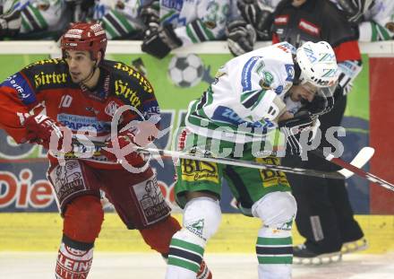 EBEL. Erste Bank Eishockey Bundesliga. KAC gegen Olympia Laibach. Warren Norris (KAC), Brendan Yarema (Laibach). Klagenfurt, am 19.2.2008.
Foto: Kuess
---
pressefotos, pressefotografie, kuess, qs, qspictures, sport, bild, bilder, bilddatenbank