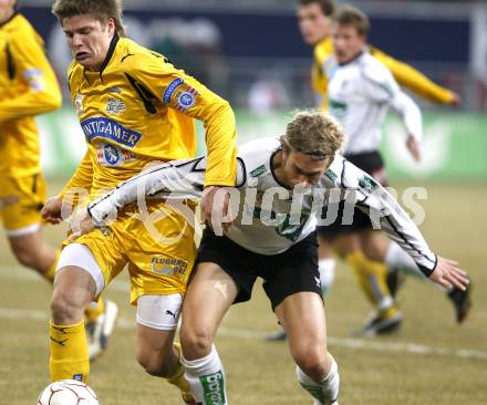 Fussball Bundesliga. T-Mobile. SK Austria Kaernten gegen SK Sturm Graz. Lukas Moessner (Kaernten), Sebastian Proedl (Graz). Klagenfurt, am 25.2.2008.
Copyright Kuess

---
pressefotos, pressefotografie, kuess, qs, qspictures, sport, bild, bilder, bilddatenbank