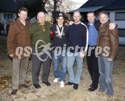 Nordische Kombination. Empfang Juniorenweltmeister Tomaz Druml. Tomaz Druml, Karl Schnabl, Hans Wallner. Achomitz, am 3.2.2008.

Copyright Kuess

---
pressefotos, pressefotografie, kuess, qs, qspictures, sport, bild, bilder, bilddatenbank