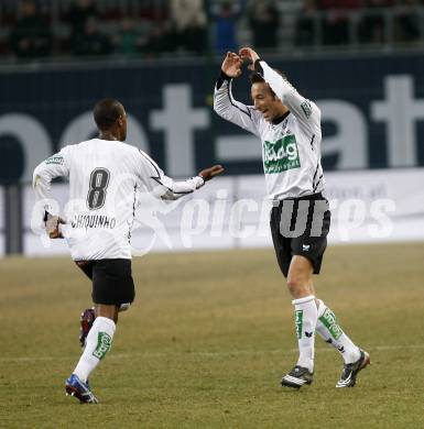 Fussball T-Mobile Bundesliga. SK Austria Kaernten gegen SV Mattersburg. Torjubel Austria. Chiquinho, Manuel Ortlechner (Kaernten). Klagenfurt, am 26.2.2008.

Copyright Kuess

---
pressefotos, pressefotografie, kuess, qs, qspictures, sport, bild, bilder, bilddatenbank