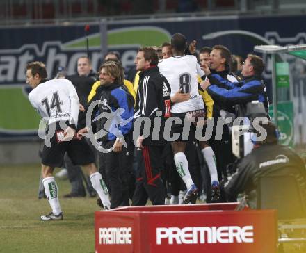 Fussball T-Mobile Bundesliga. SK Austria Kaernten gegen SV Mattersburg. Torjubel Austria, Chiquinho. Klagenfurt, am 26.2.2008.

Copyright Kuess

---
pressefotos, pressefotografie, kuess, qs, qspictures, sport, bild, bilder, bilddatenbank