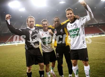 Fussball T-Mobile Bundesliga. SK Austria Kaernten gegen SV Mattersburg. Jubel Austria. Andreas Schranz, Zlatko Junuzovic, Chiquinho, Thomas Pirker.. Klagenfurt, am 26.2.2008.

Copyright Kuess

---
pressefotos, pressefotografie, kuess, qs, qspictures, sport, bild, bilder, bilddatenbank