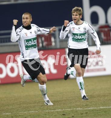 Fussball T-Mobile Bundesliga. SK Austria Kaernten gegen SV Mattersburg. Jubel Patrick Wolf, Manuel Weber (Kaernten). Klagenfurt, am 8.3.2008.

Copyright Kuess

---
pressefotos, pressefotografie, kuess, qs, qspictures, sport, bild, bilder, bilddatenbank