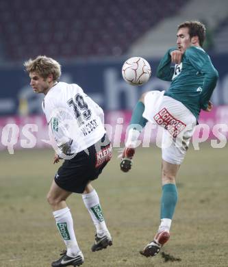 Fussball T-Mobile Bundesliga. SK Austria Kaernten gegen SV Mattersburg. Manuel Weber (Kaernten), Christian Fuchs (Mattersburg).  Klagenfurt, am 8.3.2008.

Copyright Kuess

---
pressefotos, pressefotografie, kuess, qs, qspictures, sport, bild, bilder, bilddatenbank