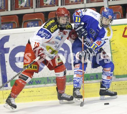 Eishockey. Oesterreichische Meisterschaft U20. KAC gegen VSV. Holzer (KAC), Niko Toff  (VSV). Klagenfurt, am 8.3.2008.

Copyright Kuess

---
pressefotos, pressefotografie, kuess, qs, qspictures, sport, bild, bilder, bilddatenbank