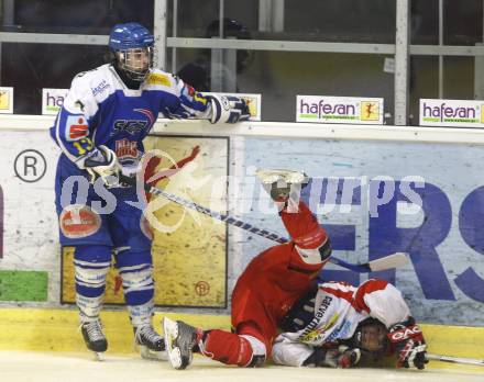 Eishockey. Oesterreichische Meisterschaft U20. KAC gegen VSV. Titze (KAC), Gasser (VSV). Klagenfurt, am 8.3.2008.

Copyright Kuess

---
pressefotos, pressefotografie, kuess, qs, qspictures, sport, bild, bilder, bilddatenbank