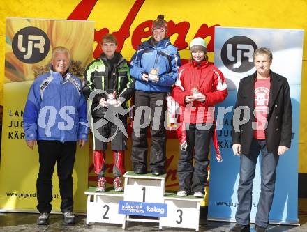 Schi Alpin, Ski Alpin. Kaerntner Landesjugendschitag. Jugend I weiblich:  Landessportdirektor Reinhard Tellian, Kerstin Lattacher (BG/BRG St. Martin-Villach), 2.), Marie Christin Walder (HAK Villach, 1.), Isabella Katschnig (BG/BRG Lerchenfeldstrasse, 3.), Rudolf Altersberger . Turrach, am 11.3.2008.
Foto: Kuess
---
pressefotos, pressefotografie, kuess, qs, qspictures, sport, bild, bilder, bilddatenbank