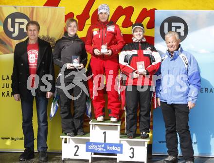 Schi Alpin, Ski Alpin. Kaerntner Landesjugendschitag. Jugend II weiblich: Rudolf Altersberger, Carina Brandstaetter (BG/BRG Lerchenfeldstrasse, 2.), Stefanie Wolf (CHS Villach, 1.), Birgit Koller (HTL Lastenstrasse, 3.),Landessportdirektor Reinhard Tellian. Turrach, am 11.3.2008.
Foto: Kuess
---
pressefotos, pressefotografie, kuess, qs, qspictures, sport, bild, bilder, bilddatenbank