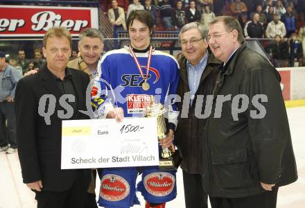 Eishockey. Oesterreichische U20 Meisterschaft. VSV gegen KAC. Isepp, Giuseppe Mion, Stefan Bacher, Helmut Manzenreiter (VSV). Villach, am 15.3.2008.
Copyright Kuess

---
pressefotos, pressefotografie, kuess, qs, qspictures, sport, bild, bilder, bilddatenbank