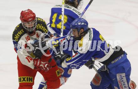 Eishockey. Oesterreichische U20 Meisterschaft. VSV gegen KAC. Stefan Daniel (VSV), Jonas Schuller (KAC). Villach, am 15.3.2008.
Copyright Kuess

---
pressefotos, pressefotografie, kuess, qs, qspictures, sport, bild, bilder, bilddatenbank