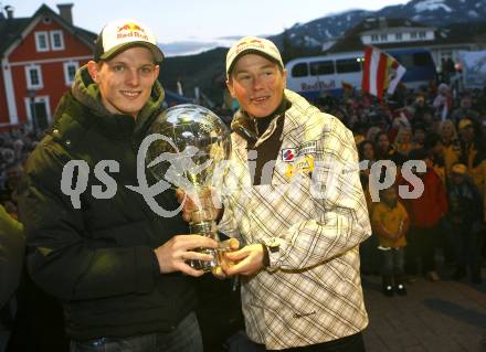 Schi Nordisch, Ski Nordisch, Schispringen. Empfang Schisprungweltcupsieger Thomas Morgenstern (AUT) in seiner Heimatgemeinde Seeboden. Thomas Morgenstern, Andreas Goldberger. Seeboden, am 18.3.2008. 
Copyright Kuess

---
pressefotos, pressefotografie, kuess, qs, qspictures, sport, bild, bilder, bilddatenbank