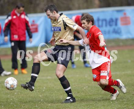 Fussball Kaerntner Liga. KAC gegen DSG Sele/Zell. Manuel Kuenstner (KAC), Florian Siencnik (Sele/Zell). Klagenfurt, am 23.3.2008.
Foto: Kuess 
---
pressefotos, pressefotografie, kuess, qs, qspictures, sport, bild, bilder, bilddatenbank