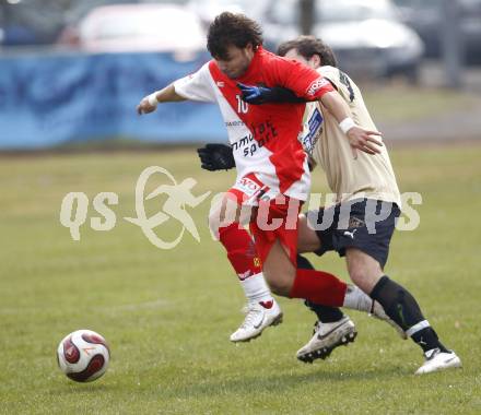 Fussball Kaerntner Liga. KAC gegen DSG Sele/Zell. Zsolt Vari (KAC), Toni Smrtnik (Sele/Zell). Klagenfurt, am 23.3.2008.
Foto: Kuess 
---
pressefotos, pressefotografie, kuess, qs, qspictures, sport, bild, bilder, bilddatenbank