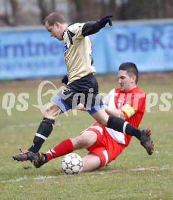 Fussball Kaerntner Liga. KAC gegen DSG Sele/Zell. Peter Widowitz (KAC), Matjaz Kelih (Sele/Zell). Klagenfurt, am 23.3.2008.
Foto: Kuess 
---
pressefotos, pressefotografie, kuess, qs, qspictures, sport, bild, bilder, bilddatenbank