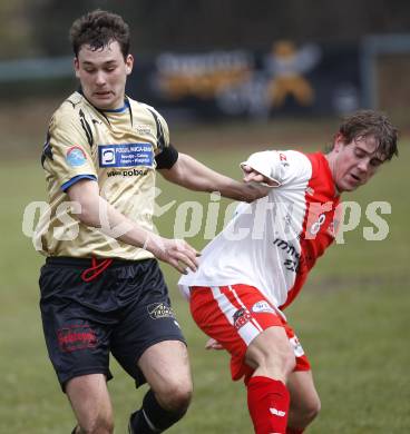 Fussball Kaerntner Liga. KAC gegen DSG Sele/Zell. Laslo Rozgonji (KAC), Peter Oraze (Sele/Zell). Klagenfurt, am 23.3.2008.
Foto: Kuess 
---
pressefotos, pressefotografie, kuess, qs, qspictures, sport, bild, bilder, bilddatenbank