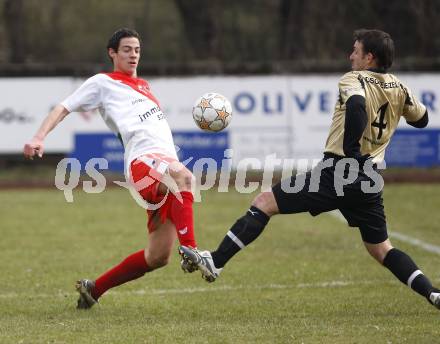 Fussball Kaerntner Liga. KAC gegen DSG Sele/Zell. Dominik Altrichter  (KAC), Branko Bozic (Sele/Zell). Klagenfurt, am 23.3.2008.
Foto: Kuess 
---
pressefotos, pressefotografie, kuess, qs, qspictures, sport, bild, bilder, bilddatenbank