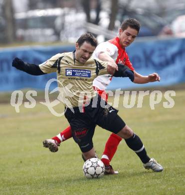 Fussball Kaerntner Liga. KAC gegen DSG Sele/Zell. Toni Krijan (KAC), Branko Bozic (Sele/Zell). Klagenfurt, am 23.3.2008.
Foto: Kuess 
---
pressefotos, pressefotografie, kuess, qs, qspictures, sport, bild, bilder, bilddatenbank