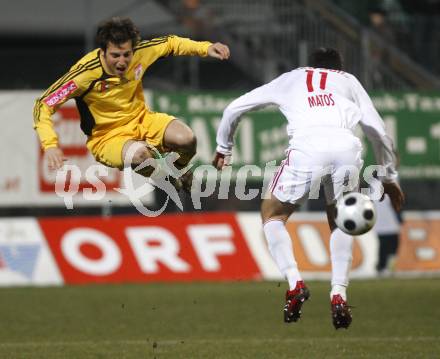 Fussball Red Zac. FC Kaernten gegen Red Bull Juniors Salzburg. Helmut Koenig (FCK), Marin Matos (Salzburg). Klagenfurt, am 28.3.2008.
Copyright Kuess

---
pressefotos, pressefotografie, kuess, qs, qspictures, sport, bild, bilder, bilddatenbank