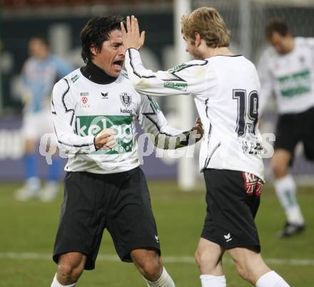 Fussball. Bundesliga. SK Austria Kelag Kaernten gegen LASK Linz.  Jubel Carlos Chaile, Manuel Weber. Klagenfurt, 29.3.2008
Copyright Kuess

---
pressefotos, pressefotografie, kuess, qs, qspictures, sport, bild, bilder, bilddatenbank