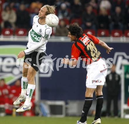 Fussball. Bundesliga. SK Austria Kelag Kaernten gegen LASK Linz.  Moessner Lukas (Kaernten),Baur Michael (LASK). Klagenfurt, 29.3.2008
Copyright Kuess

---
pressefotos, pressefotografie, kuess, qs, qspictures, sport, bild, bilder, bilddatenbank