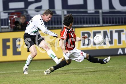 Fussball. Bundesliga. SK Austria Kelag Kaernten gegen LASK Linz.  Plassnegger Gernot (Kaernten), Baur Michael (LASK). Klagenfurt, 29.3.2008
Copyright Kuess

---
pressefotos, pressefotografie, kuess, qs, qspictures, sport, bild, bilder, bilddatenbank