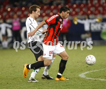 Fussball. Bundesliga. SK Austria Kelag Kaernten gegen LASK Linz.   Ortlechner Manuel (Kaernten), Rocha Sobrinho Filho Adi (LASK). Klagenfurt, 29.3.2008
Copyright Kuess

---
pressefotos, pressefotografie, kuess, qs, qspictures, sport, bild, bilder, bilddatenbank