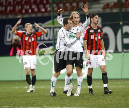 Fussball. Bundesliga. SK Austria Kelag Kaernten gegen LASK Linz.  Torjubel Gerald Krajic, Lukas Moessner. Klagenfurt, 29.3.2008
Copyright Kuess

---
pressefotos, pressefotografie, kuess, qs, qspictures, sport, bild, bilder, bilddatenbank