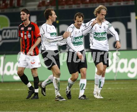 Fussball. Bundesliga. SK Austria Kelag Kaernten gegen LASK Linz.  Torjubel Ortlechner Manuel, Gerald Krajic, Lukas Moessner. Klagenfurt, 29.3.2008
Copyright Kuess

---
pressefotos, pressefotografie, kuess, qs, qspictures, sport, bild, bilder, bilddatenbank