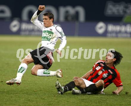 Fussball T-Mobile Bundesliga. SK Austria Kaernten gegen LASK. Zlatko Junuzovic (Kaernten), Almedin Hota (LASK). Klagenfurt, am 29.3.2008.

Copyright Kuess

---
pressefotos, pressefotografie, kuess, qs, qspictures, sport, bild, bilder, bilddatenbank