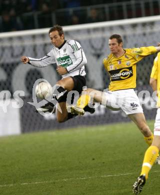 Fussball. Bundesliga. SK Austria Kelag Kaernten gegen Cashpoint SCR Altach.  Ortlechner Manuel (Kaernten), Jaqua Jonathan (Altach). Klagenfurt, 29.3.2008
Copyright Kuess

---
pressefotos, pressefotografie, kuess, qs, qspictures, sport, bild, bilder, bilddatenbank