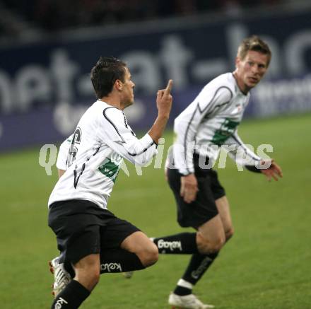 Fussball. Bundesliga. SK Austria Kelag Kaernten gegen Cashpoint SCR Altach. Torjubel Junuzovic Zlatko, Riedl Thomas. Klagenfurt, 4.4.2008
Copyright Kuess

---
pressefotos, pressefotografie, kuess, qs, qspictures, sport, bild, bilder, bilddatenbank