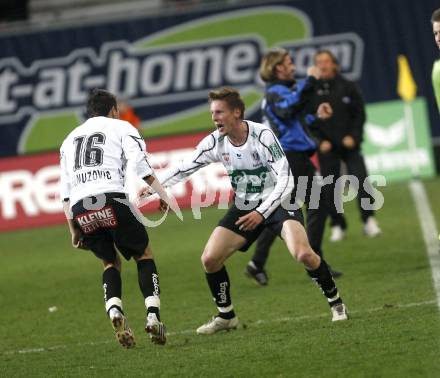 Fussball. Bundesliga. SK Austria Kelag Kaernten gegen Cashpoint SCR Altach. Torjubel Junuzovic Zlatko, Riedl Thomas. Klagenfurt, 4.4.2008
Copyright Kuess

---
pressefotos, pressefotografie, kuess, qs, qspictures, sport, bild, bilder, bilddatenbank