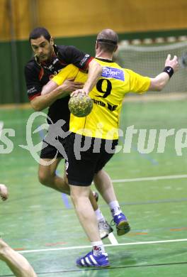 Handball. HCK 59 gegen Tulln. Freipas Silva (HCK), Roland Knabl (Tulln). Viktring, am 5.4.2008
Copyright Kuess

---
pressefotos, pressefotografie, kuess, qs, qspictures, sport, bild, bilder, bilddatenbank