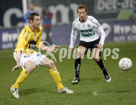 Fussball. T-Mobile Bundesliga. SK Austria Kelag Kaernten gegen Cashpoint SCR Altach. Manuel Ortlechner (Kaernten), Jonathan Jaqua (Altach). Klagenfurt, 4.4.2008
Copyright Kuess

---
pressefotos, pressefotografie, kuess, qs, qspictures, sport, bild, bilder, bilddatenbank