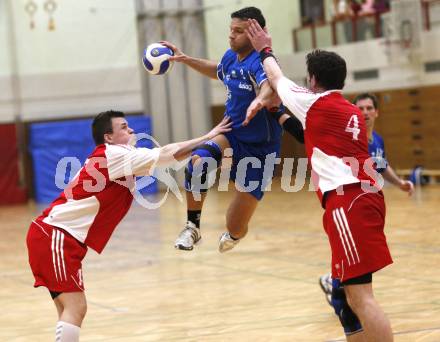 Handball. SVVW Klagenfurt gegen SC Ferlach. Florian Wulz (SVVW), Markus Goetzhaber (SVVW), Dino Poje (Ferlach). Klagenfurt, am 6.4.2008
Copyright Kuess

---
pressefotos, pressefotografie, kuess, qs, qspictures, sport, bild, bilder, bilddatenbank